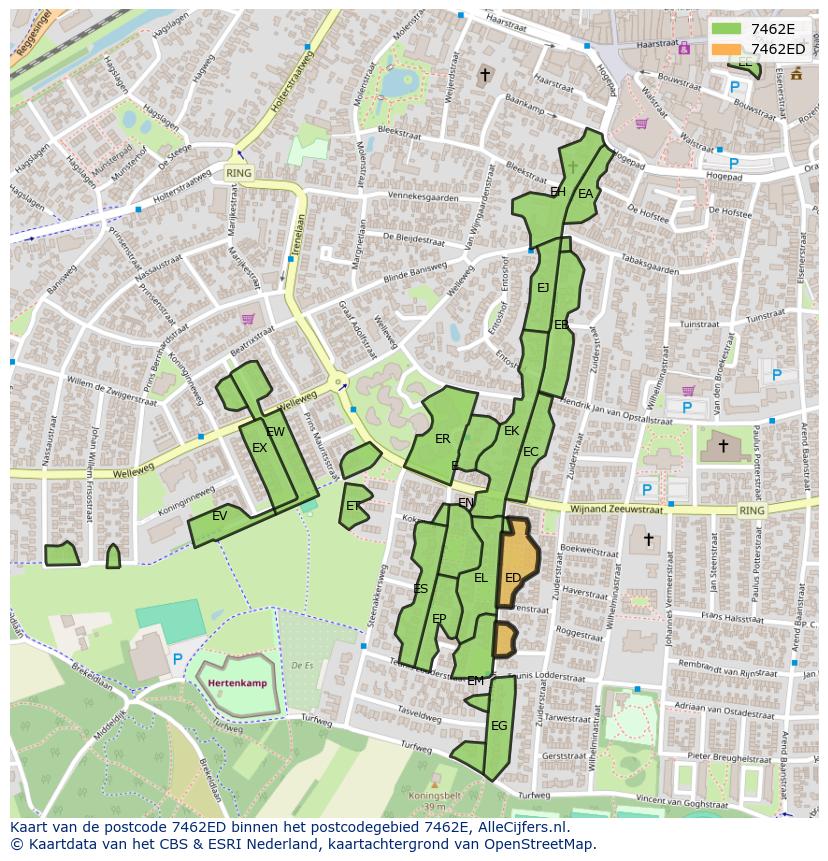 Afbeelding van het postcodegebied 7462 ED op de kaart.