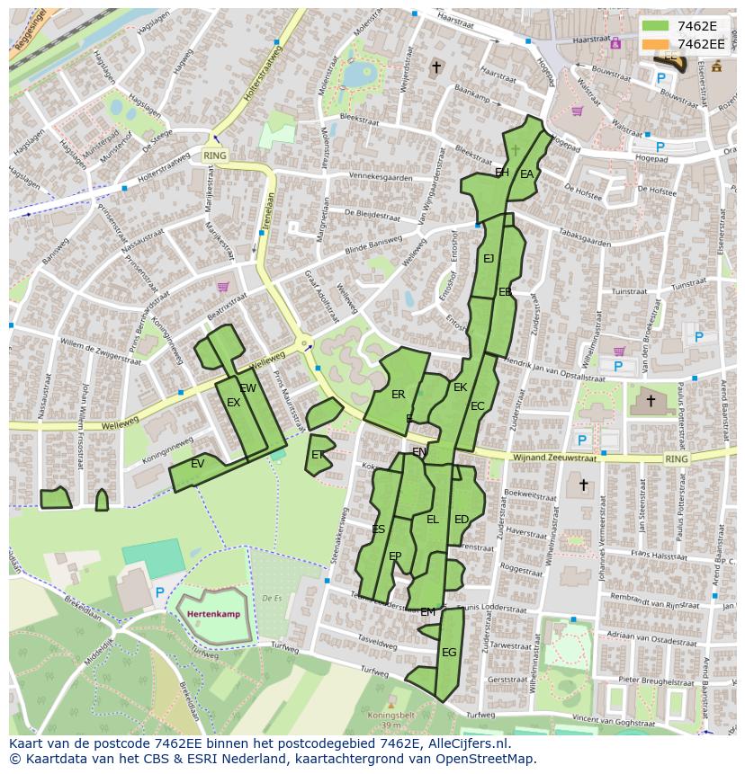 Afbeelding van het postcodegebied 7462 EE op de kaart.