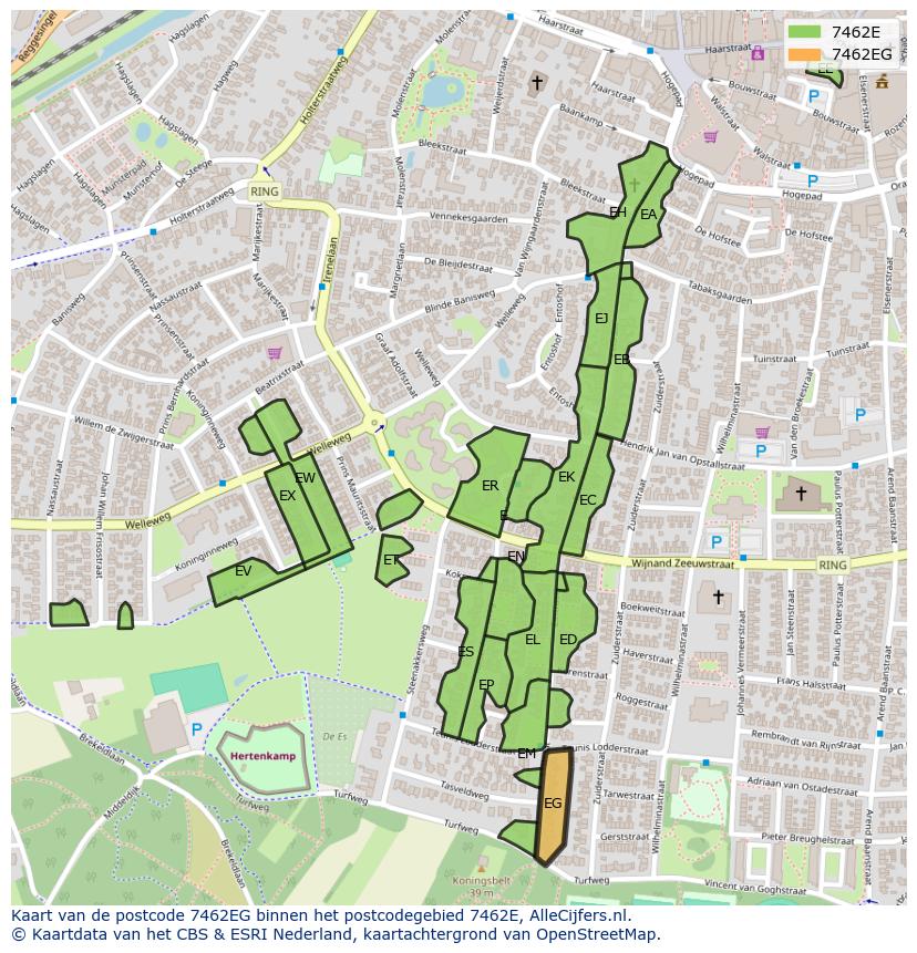 Afbeelding van het postcodegebied 7462 EG op de kaart.