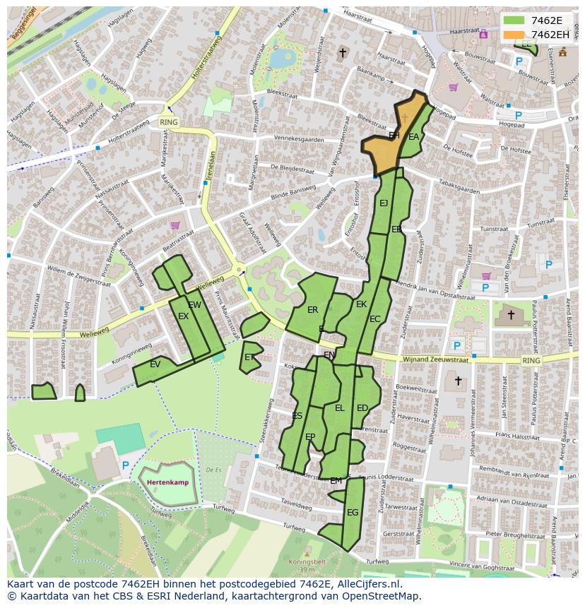 Afbeelding van het postcodegebied 7462 EH op de kaart.