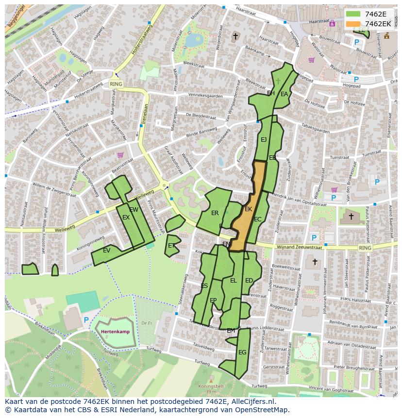 Afbeelding van het postcodegebied 7462 EK op de kaart.
