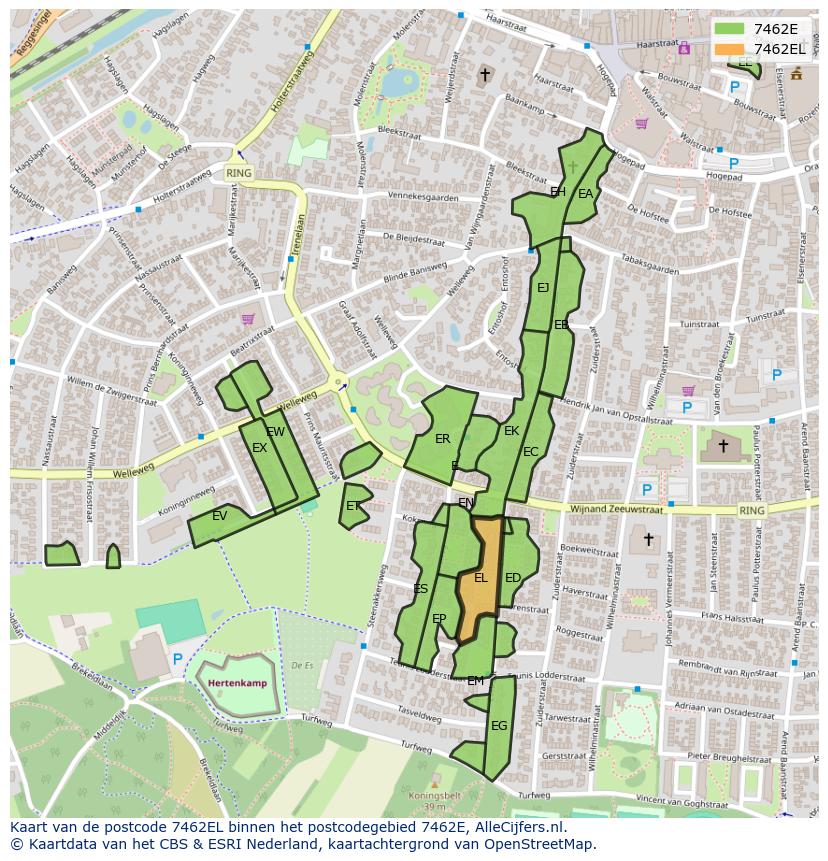 Afbeelding van het postcodegebied 7462 EL op de kaart.