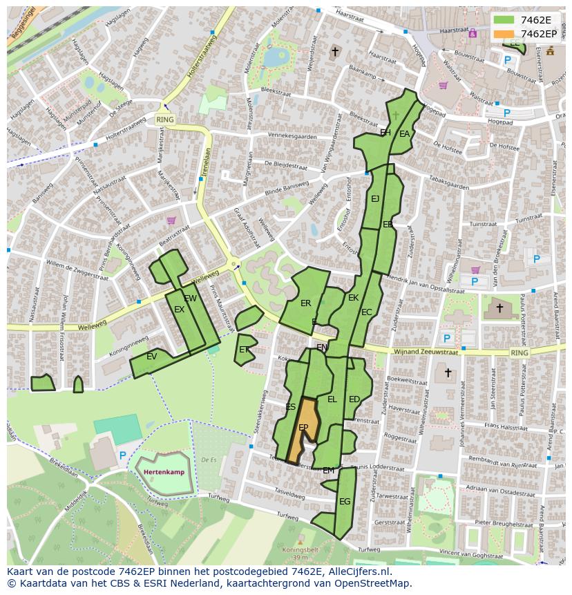 Afbeelding van het postcodegebied 7462 EP op de kaart.