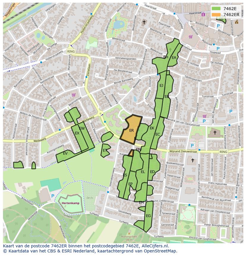 Afbeelding van het postcodegebied 7462 ER op de kaart.