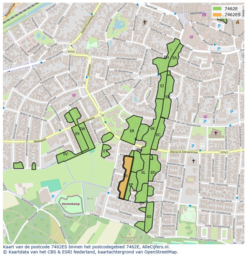 Afbeelding van het postcodegebied 7462 ES op de kaart.