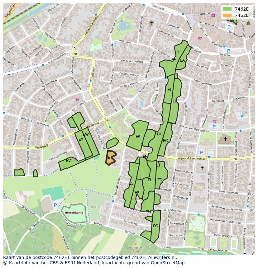 Afbeelding van het postcodegebied 7462 ET op de kaart.