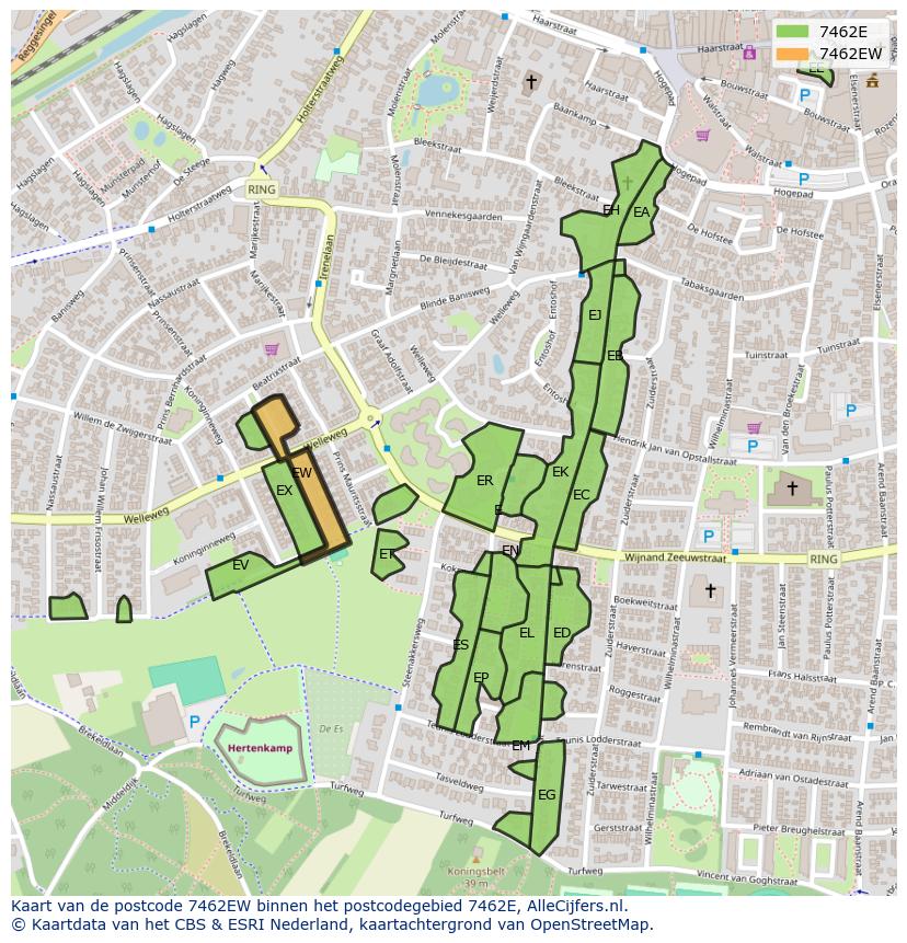 Afbeelding van het postcodegebied 7462 EW op de kaart.