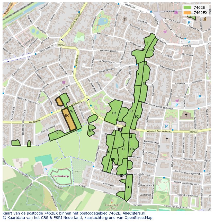Afbeelding van het postcodegebied 7462 EX op de kaart.