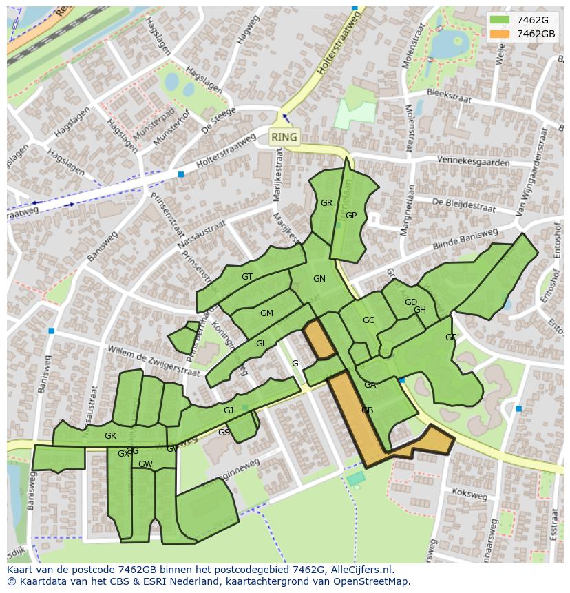 Afbeelding van het postcodegebied 7462 GB op de kaart.