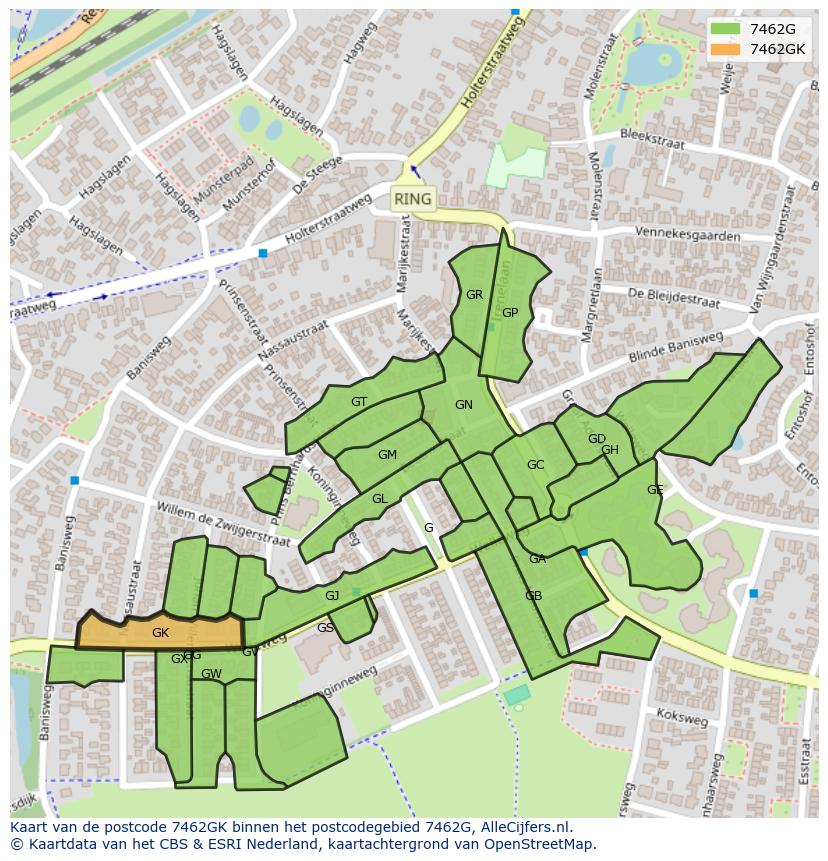 Afbeelding van het postcodegebied 7462 GK op de kaart.