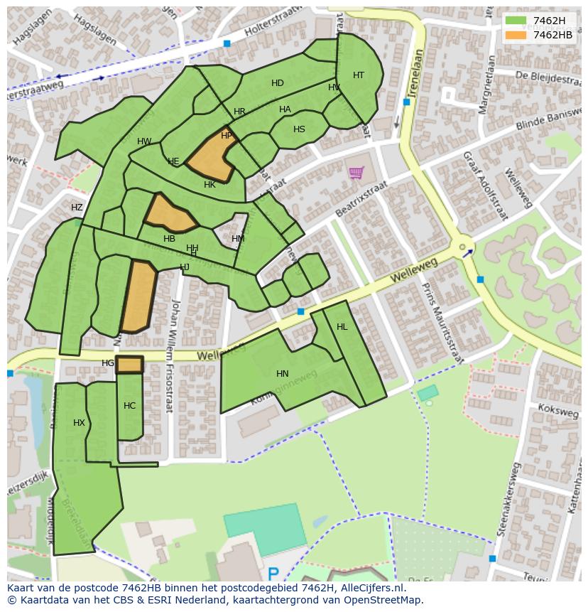 Afbeelding van het postcodegebied 7462 HB op de kaart.