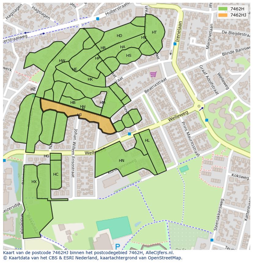 Afbeelding van het postcodegebied 7462 HJ op de kaart.