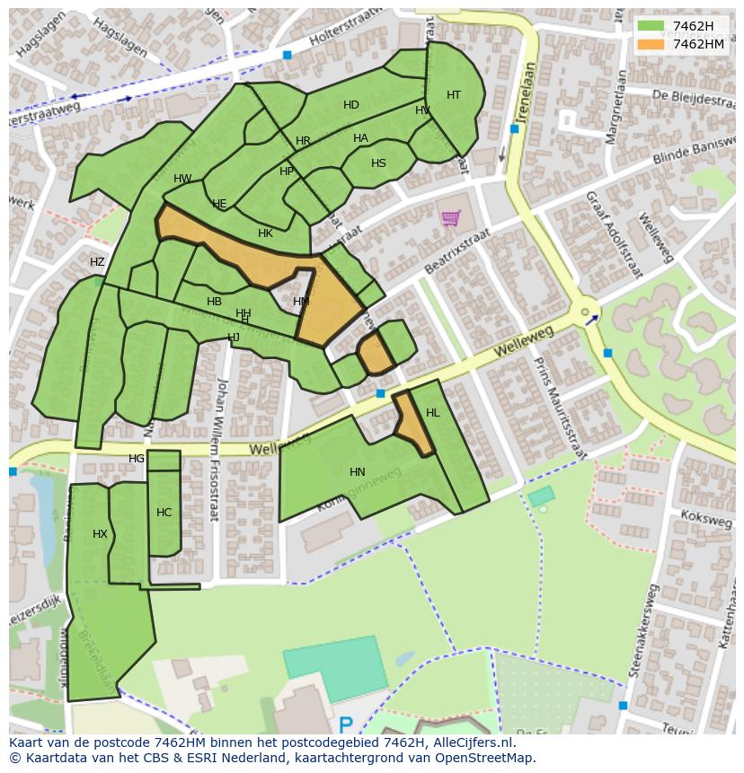 Afbeelding van het postcodegebied 7462 HM op de kaart.