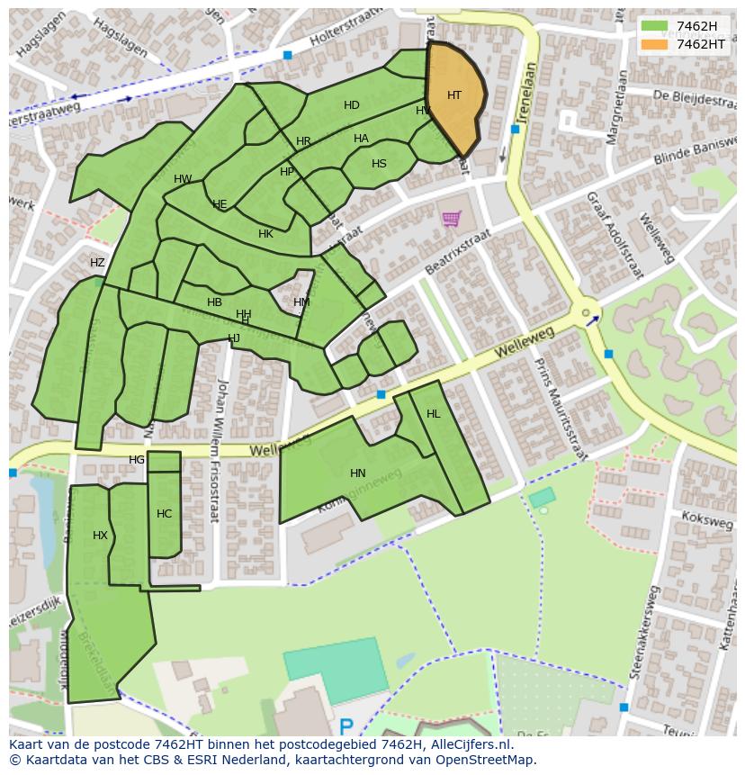 Afbeelding van het postcodegebied 7462 HT op de kaart.