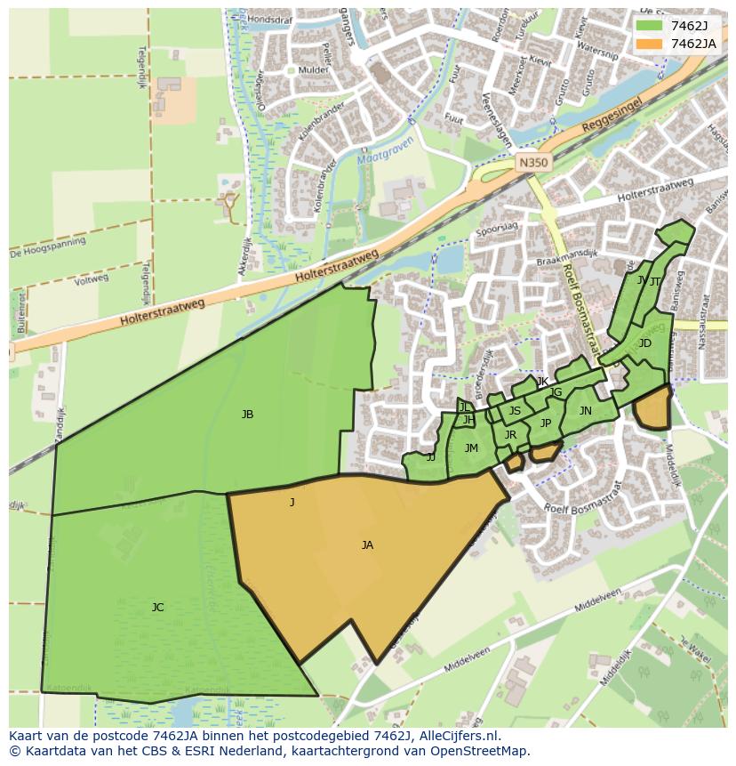 Afbeelding van het postcodegebied 7462 JA op de kaart.