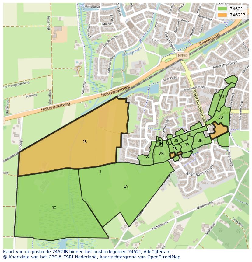 Afbeelding van het postcodegebied 7462 JB op de kaart.