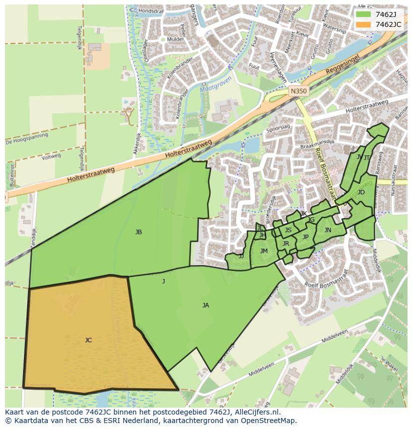 Afbeelding van het postcodegebied 7462 JC op de kaart.
