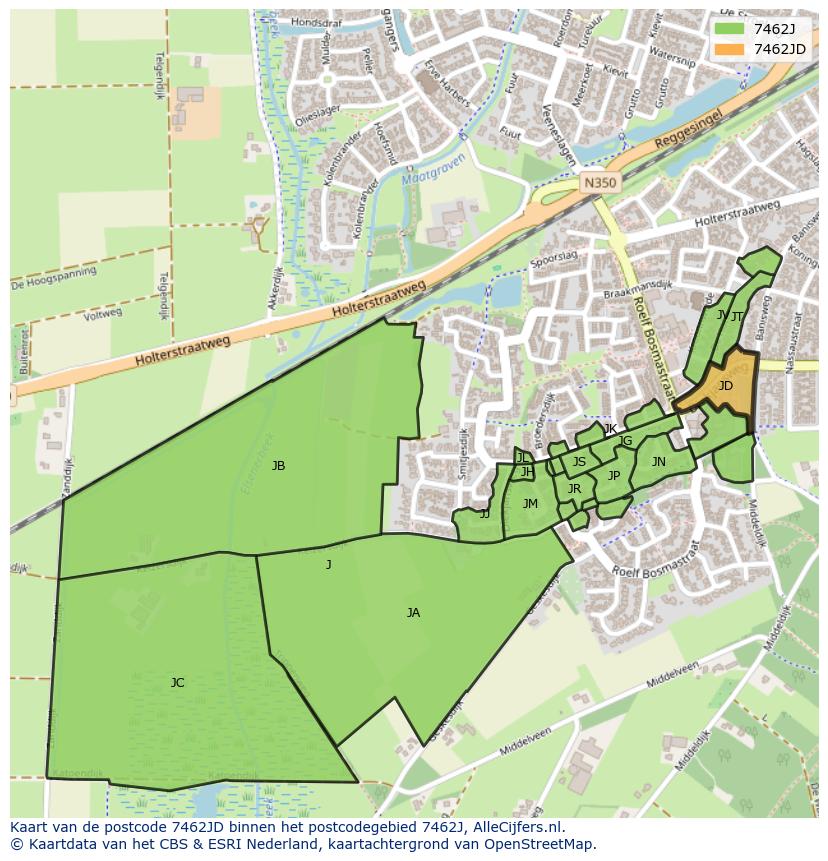 Afbeelding van het postcodegebied 7462 JD op de kaart.