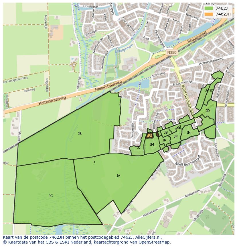 Afbeelding van het postcodegebied 7462 JH op de kaart.