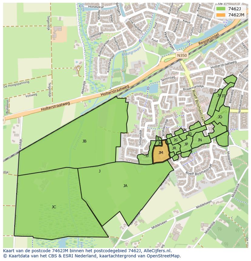 Afbeelding van het postcodegebied 7462 JM op de kaart.