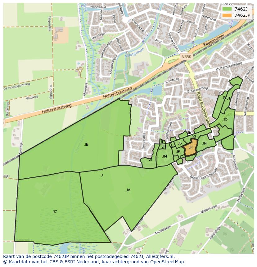 Afbeelding van het postcodegebied 7462 JP op de kaart.