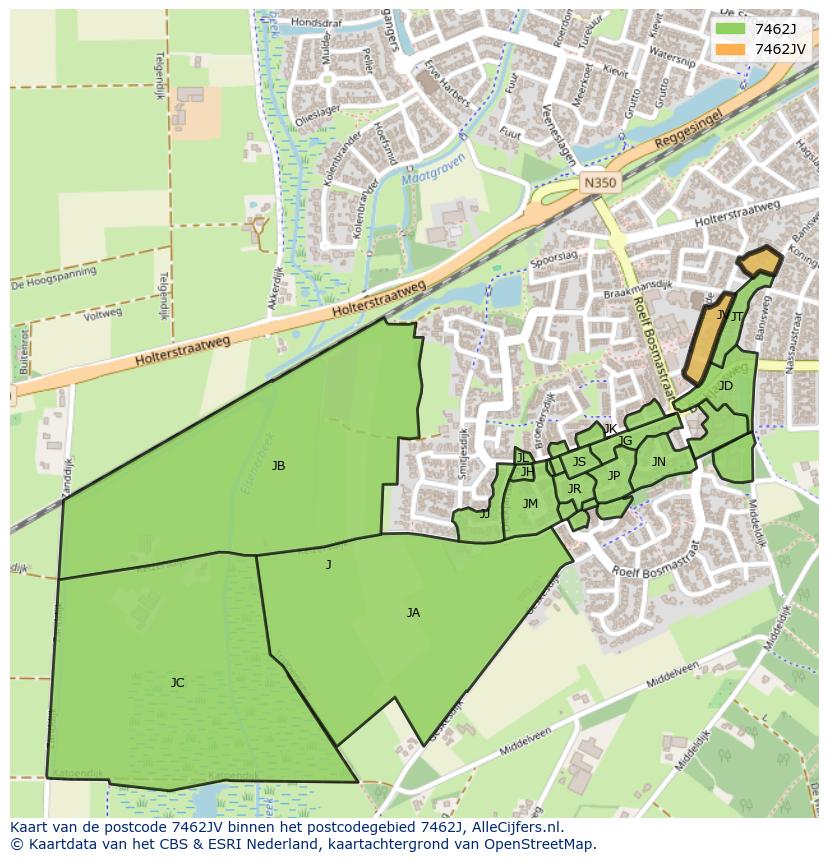 Afbeelding van het postcodegebied 7462 JV op de kaart.