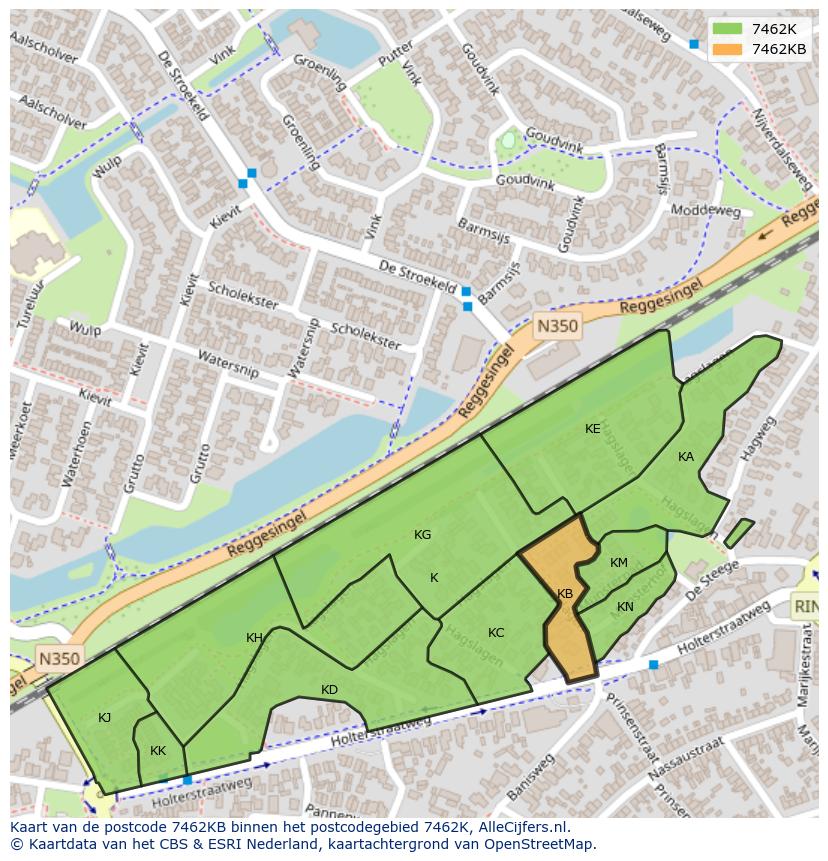 Afbeelding van het postcodegebied 7462 KB op de kaart.