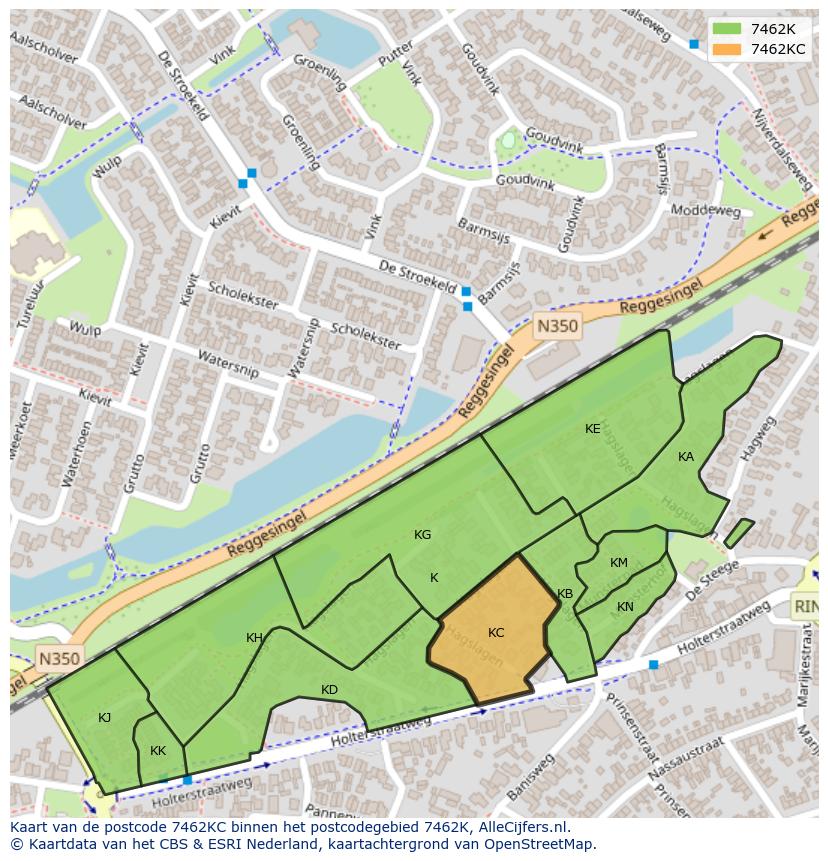 Afbeelding van het postcodegebied 7462 KC op de kaart.