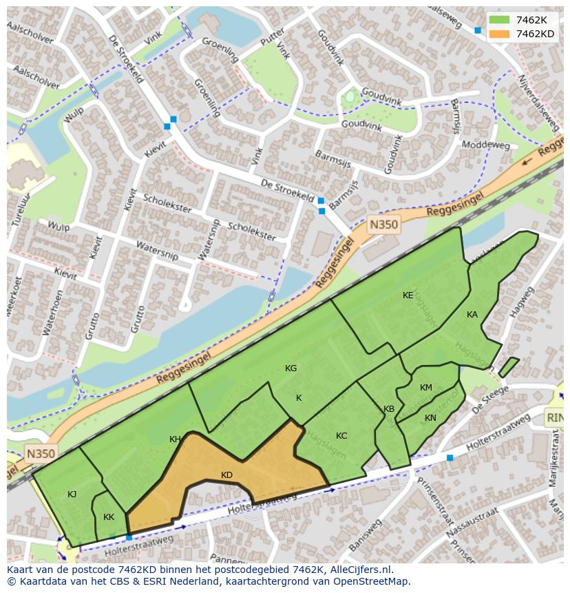 Afbeelding van het postcodegebied 7462 KD op de kaart.