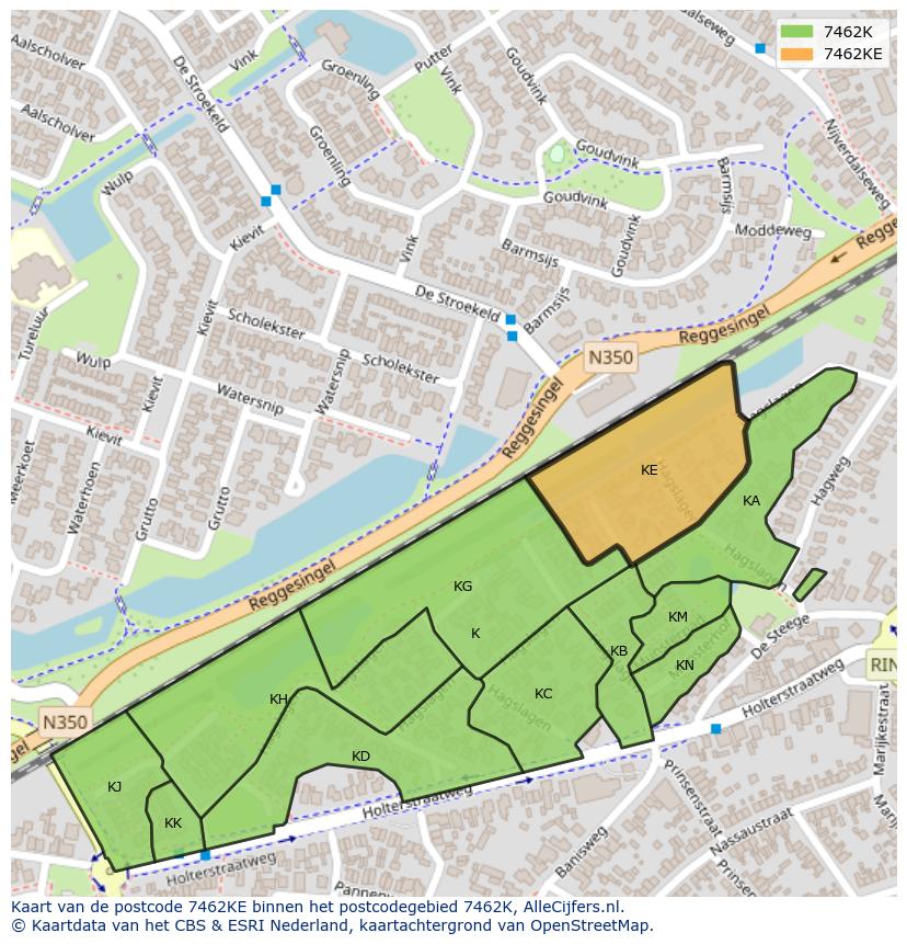 Afbeelding van het postcodegebied 7462 KE op de kaart.