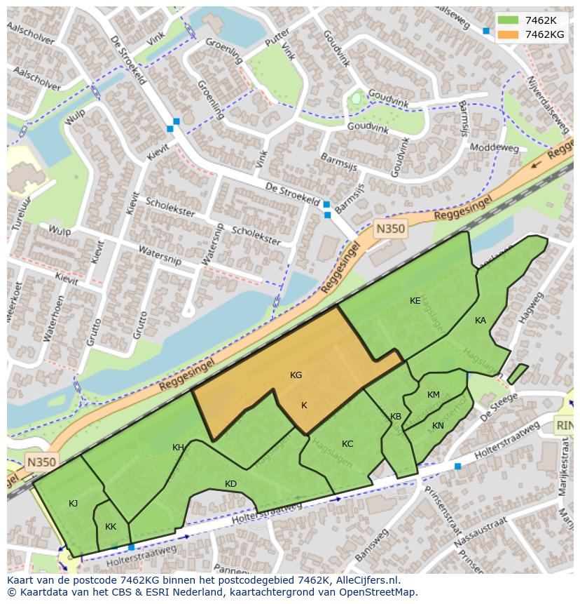 Afbeelding van het postcodegebied 7462 KG op de kaart.