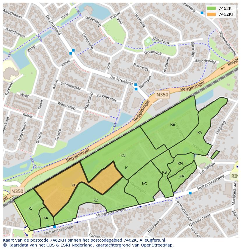Afbeelding van het postcodegebied 7462 KH op de kaart.