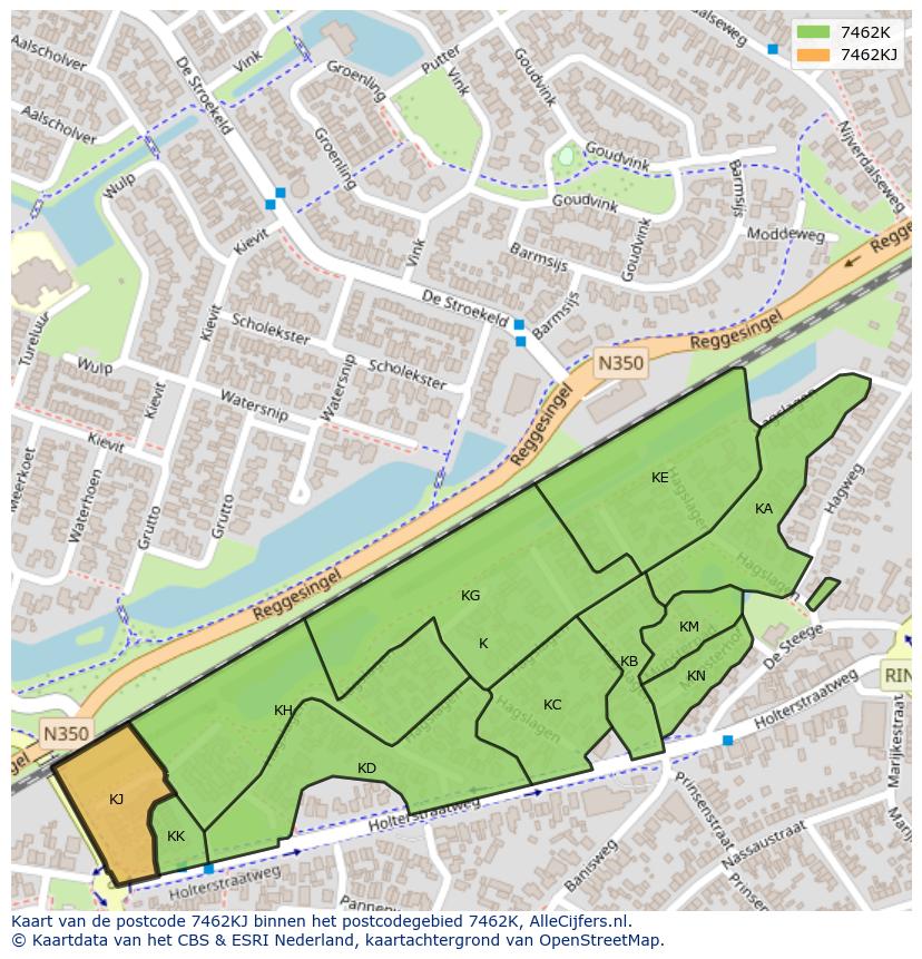 Afbeelding van het postcodegebied 7462 KJ op de kaart.