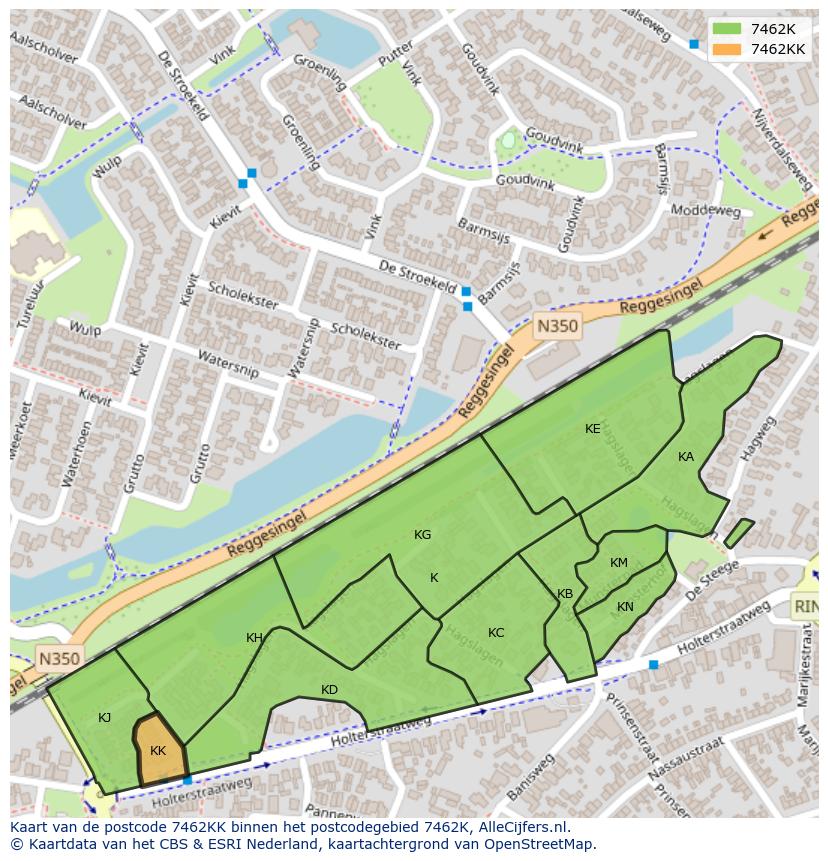 Afbeelding van het postcodegebied 7462 KK op de kaart.