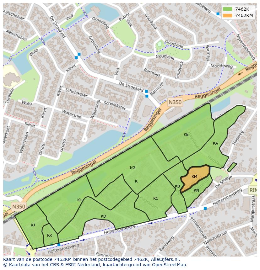 Afbeelding van het postcodegebied 7462 KM op de kaart.