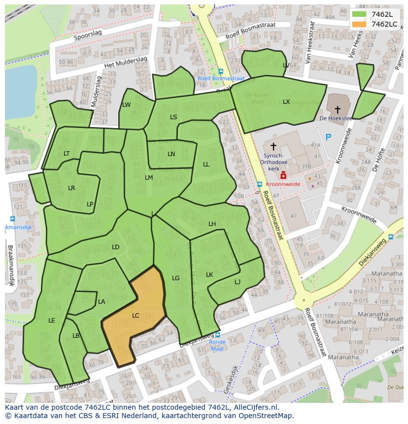 Afbeelding van het postcodegebied 7462 LC op de kaart.