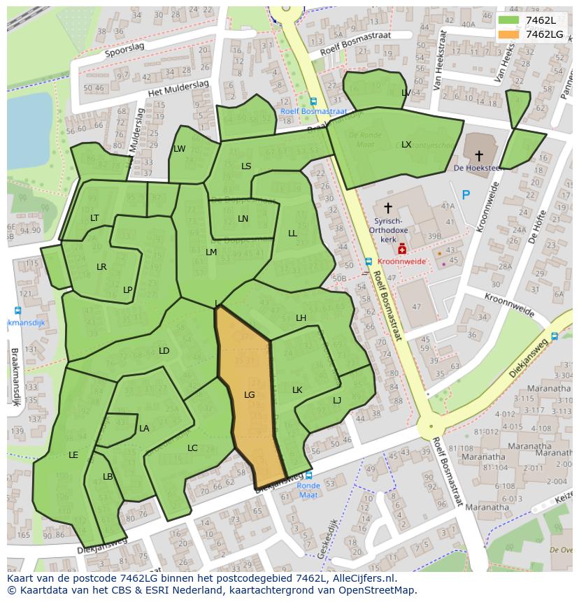 Afbeelding van het postcodegebied 7462 LG op de kaart.