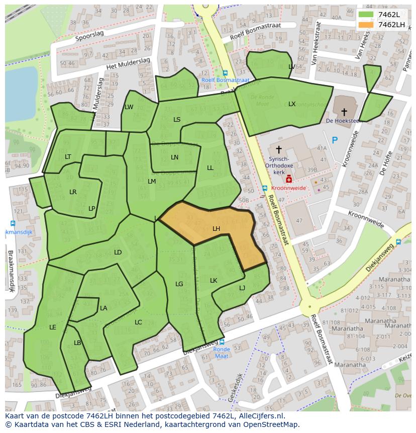 Afbeelding van het postcodegebied 7462 LH op de kaart.