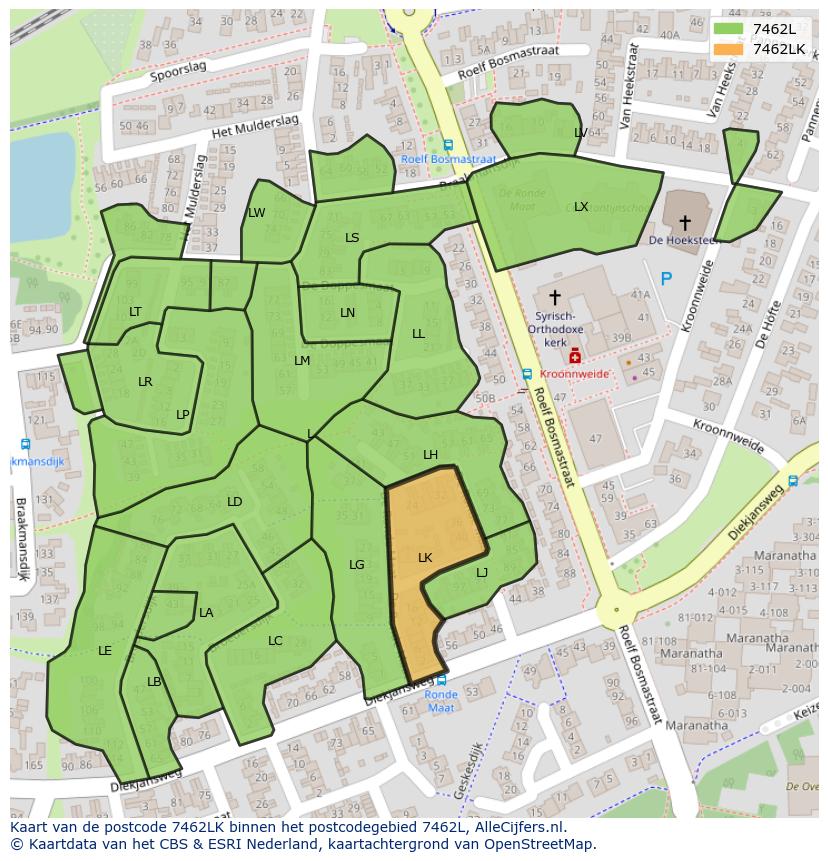 Afbeelding van het postcodegebied 7462 LK op de kaart.