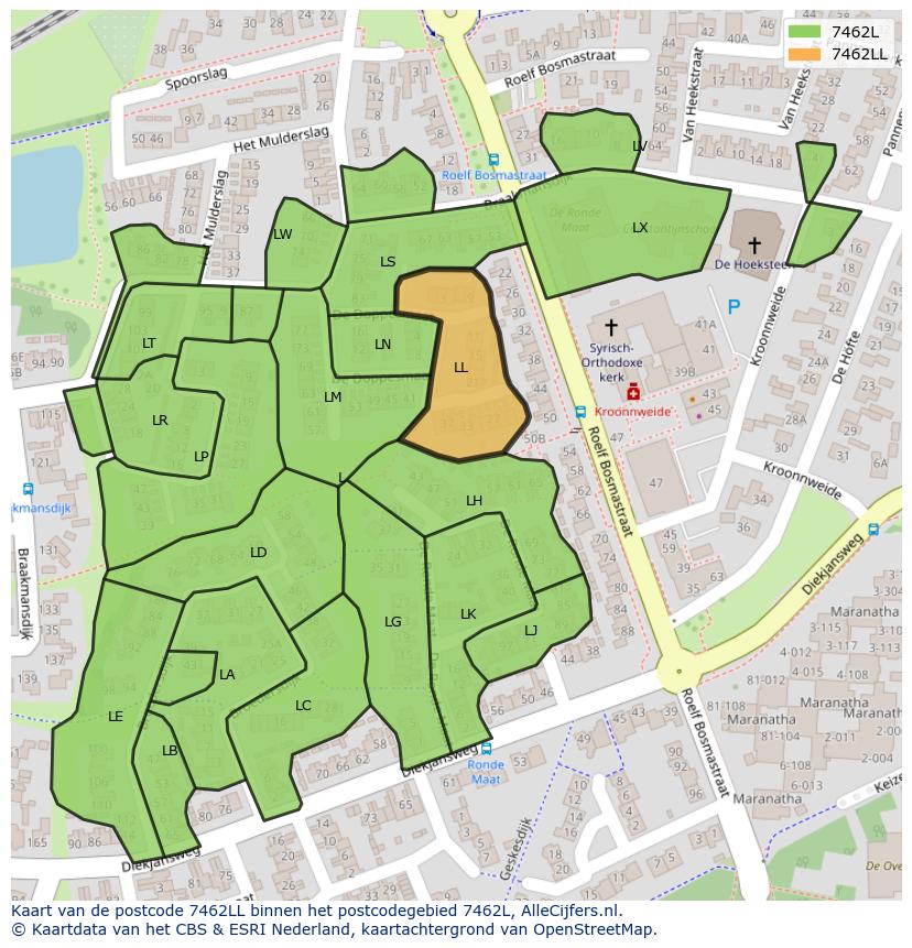 Afbeelding van het postcodegebied 7462 LL op de kaart.