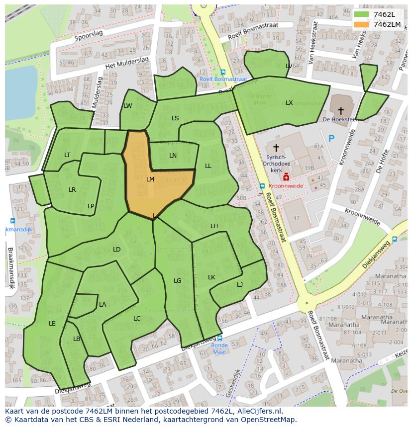 Afbeelding van het postcodegebied 7462 LM op de kaart.