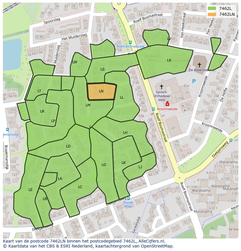 Afbeelding van het postcodegebied 7462 LN op de kaart.