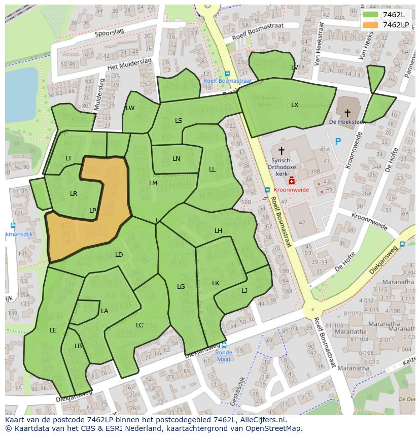 Afbeelding van het postcodegebied 7462 LP op de kaart.