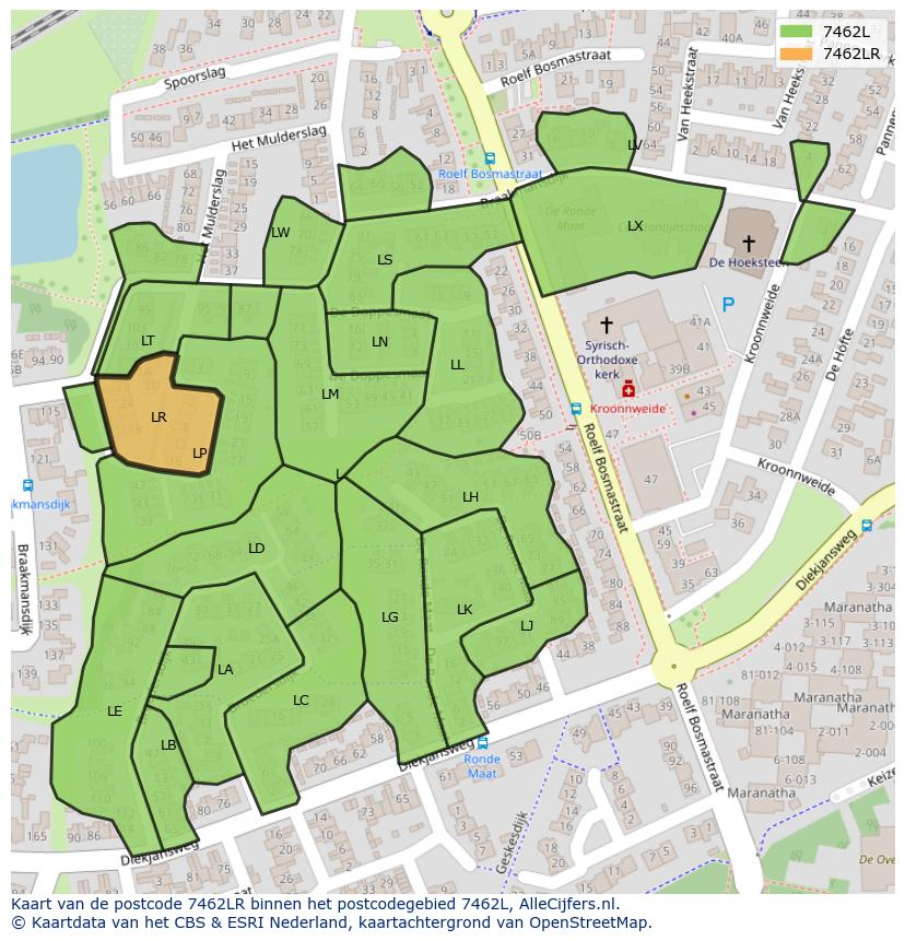 Afbeelding van het postcodegebied 7462 LR op de kaart.