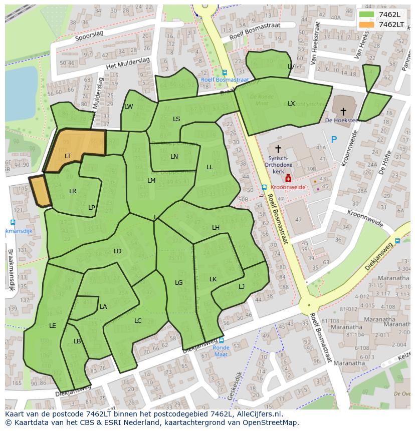 Afbeelding van het postcodegebied 7462 LT op de kaart.