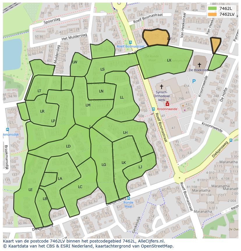Afbeelding van het postcodegebied 7462 LV op de kaart.