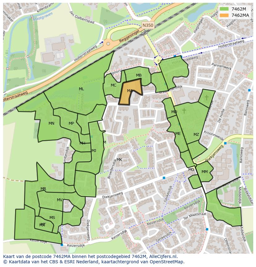 Afbeelding van het postcodegebied 7462 MA op de kaart.