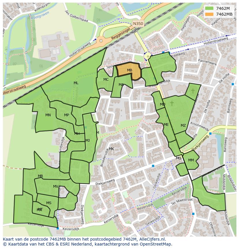 Afbeelding van het postcodegebied 7462 MB op de kaart.