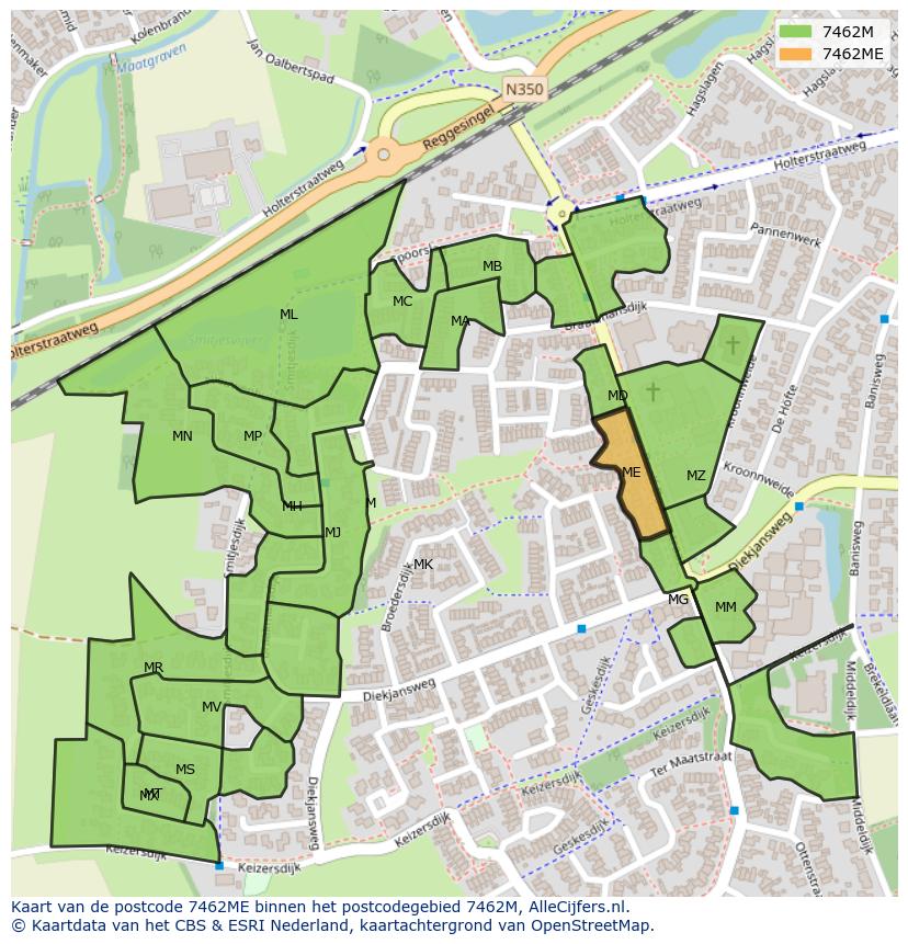 Afbeelding van het postcodegebied 7462 ME op de kaart.