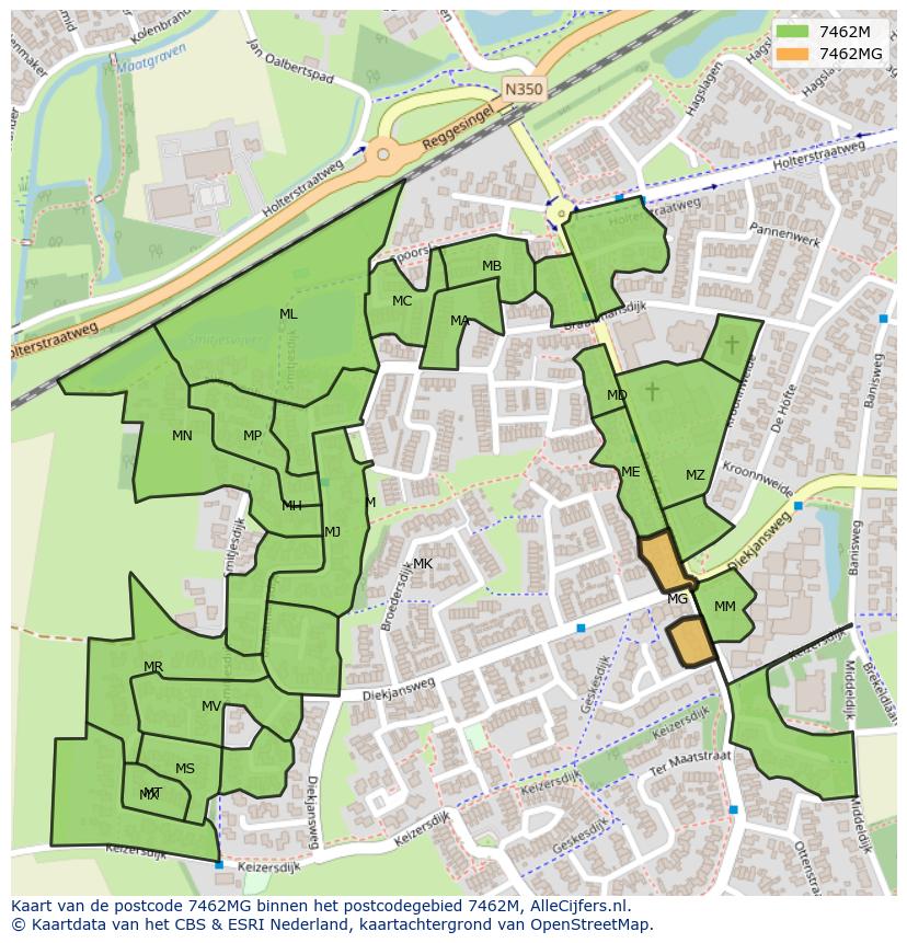 Afbeelding van het postcodegebied 7462 MG op de kaart.